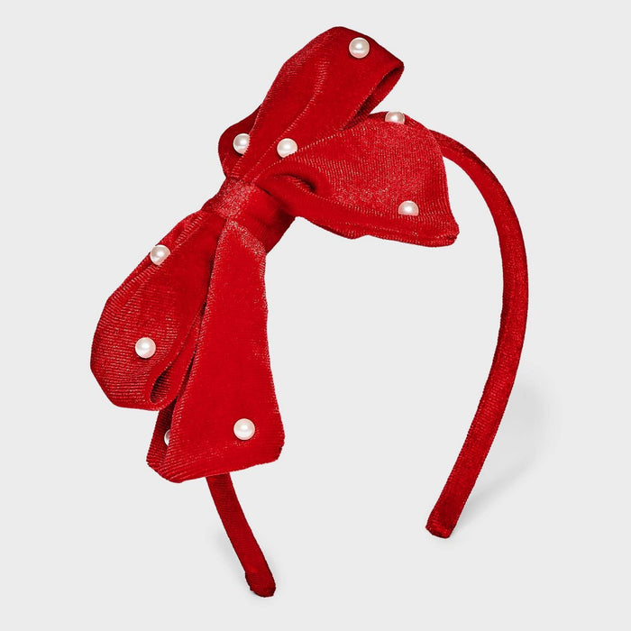 Girls' Velvet Bow with Pearls Headband - Cat & Jack Red