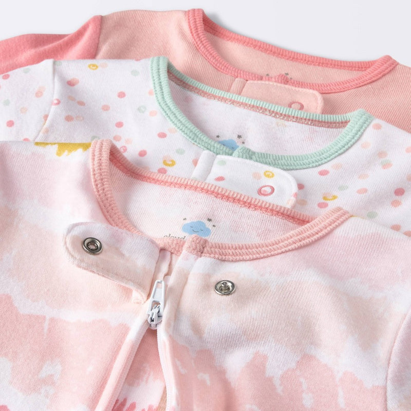 Baby Girls' 3pk Zip-Up Sleep N' Play - Cloud Island Pink 0-3M