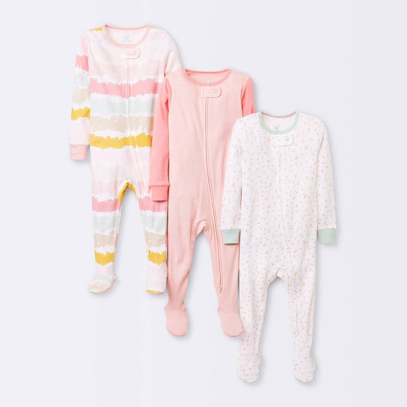 Baby Girls' 3pk Zip-Up Sleep N' Play - Cloud Island Pink 0-3M