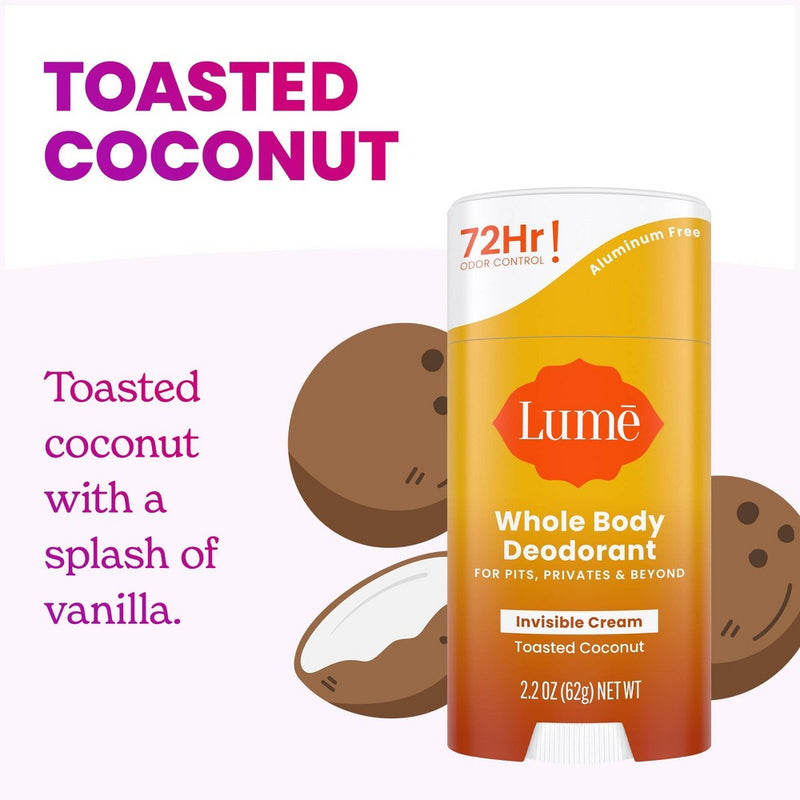 Lume Invisible Cream Deodorant Stick - Toasted Coconut Scent - 2.2oz