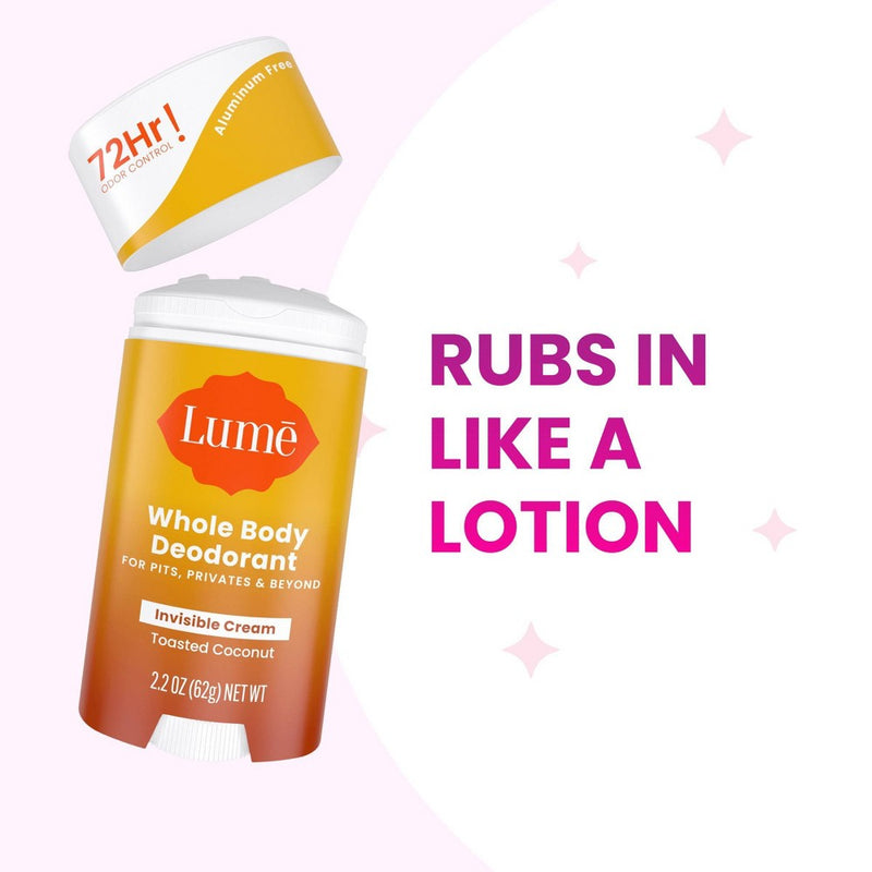 Lume Invisible Cream Deodorant Stick - Toasted Coconut Scent - 2.2oz