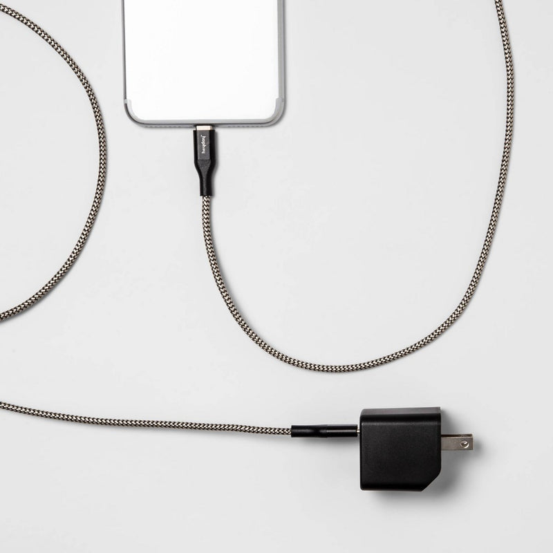 2-Port USB-A USB-C Wall Charger with 6' USB-C to USB-C Braided Cord - heyday Matte Black