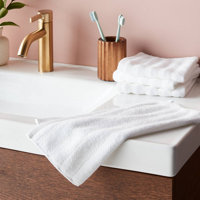 4pc Performance Plus Washcloths White Striped - Threshold
