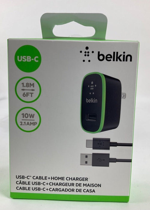 Belkin Universal Wall Charger + 6-Foot USB-C Cable (USB Type C) (2.1 Amp), 10-Watt Bundle