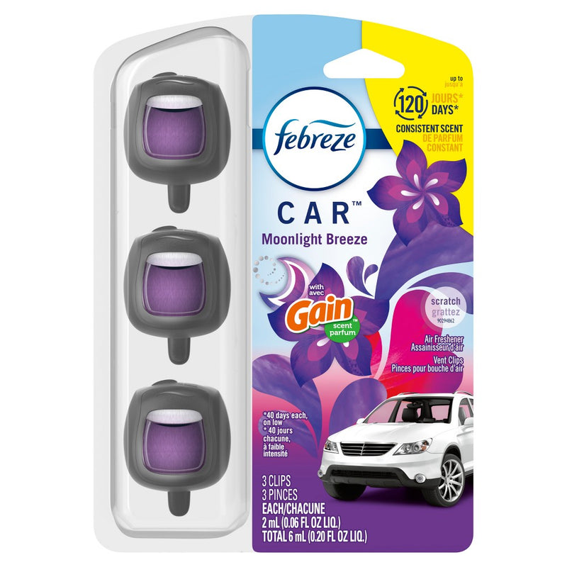 Febreze Car Air Freshener Vent Clip - Gain Moonlight Breeze Scent - 0.20 fl oz/3pk