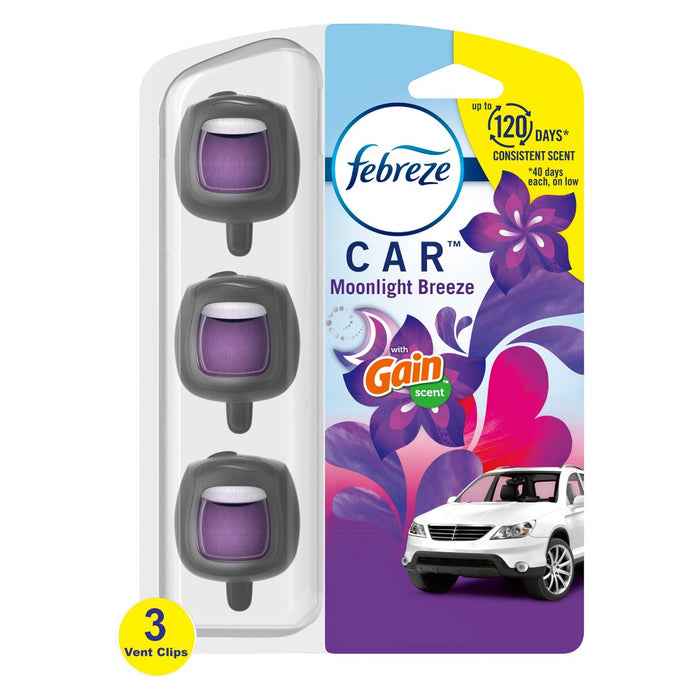 Febreze Car Air Freshener Vent Clip - Gain Moonlight Breeze Scent - 0.20 fl oz/3pk