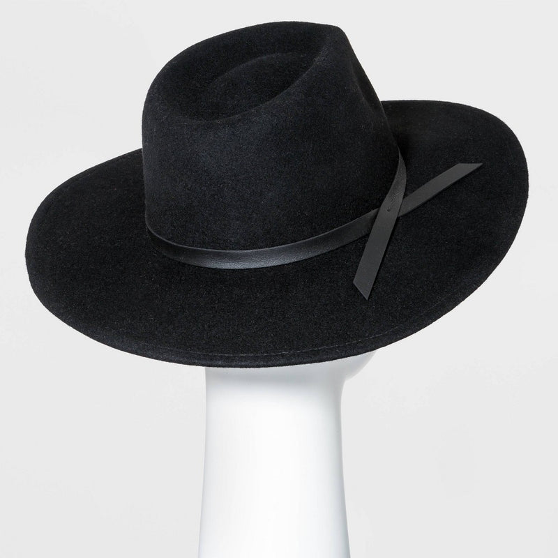 Wide Brim Felt Fedora Hat - Universal Thread Black