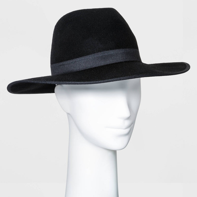 Wide Brim Felt Fedora Hat - A New Day Black