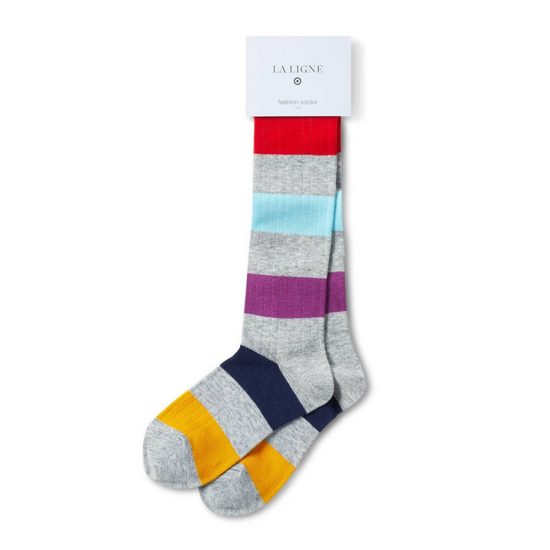 Women's Striped Knee High Socks - La Ligne x Target Gray/Yellow/Red