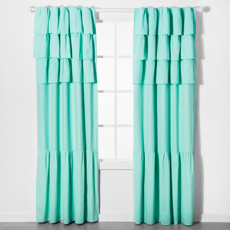 Ruffle Blackout Curtain Panel Green (42"x63") - Pillowfort