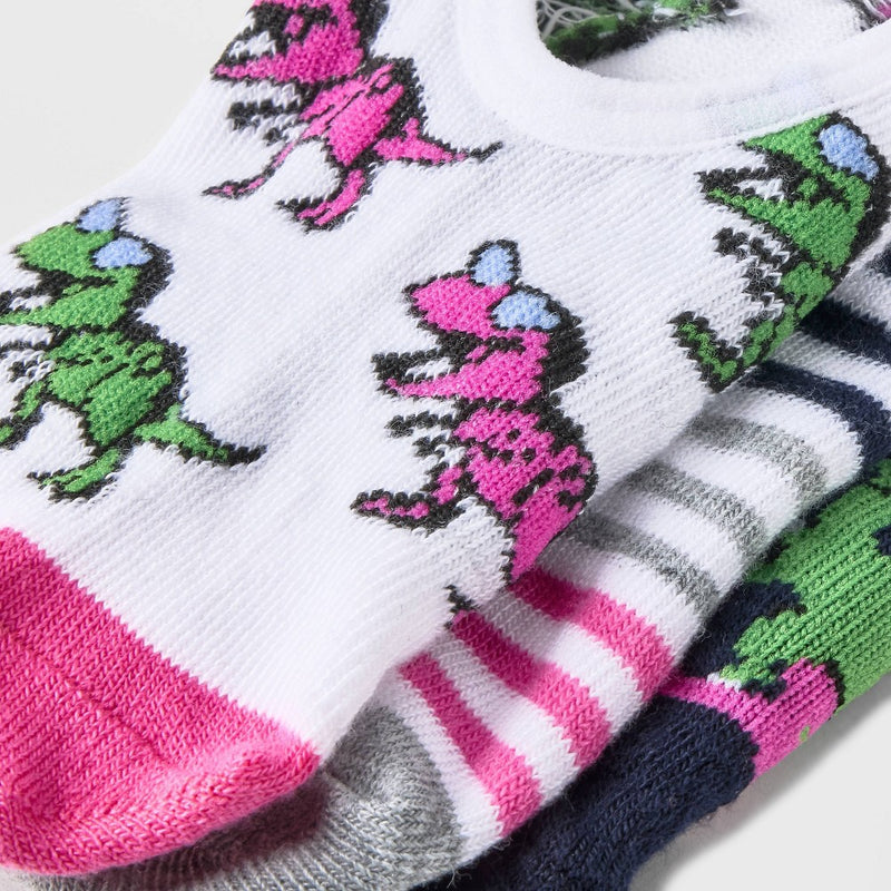 Women's Dinosaur 3pk Liner Socks - Xhilaration Navy/White/Pink 4-10