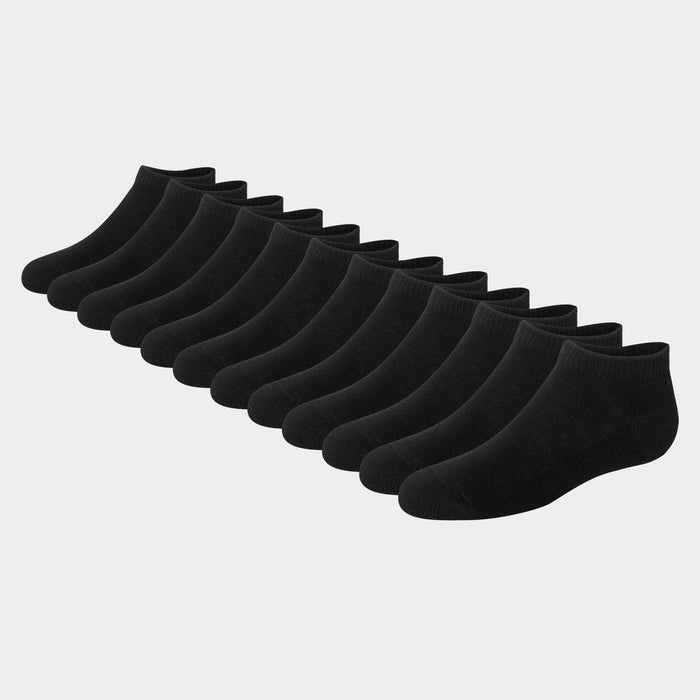 Hanes Boys' 12pk Cushioned No Show Athletic Socks - Black S