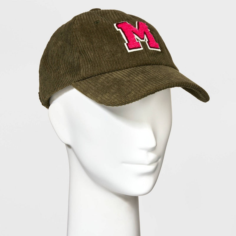 Corduroy Baseball Hat with M Patch - Wild Fable Olive Green
