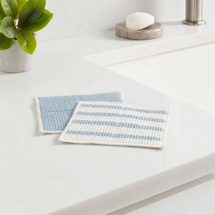 2pk Cotton Striped Scrubbers Blue - Threshold