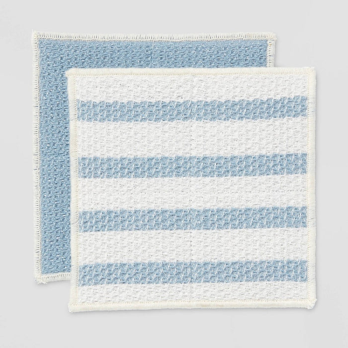 2pk Cotton Striped Scrubbers Blue - Threshold