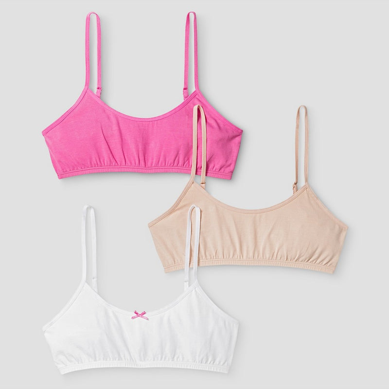 Girls' 3pk Cotton Cami Bra - Cat & Jack Pink/White/Beige S