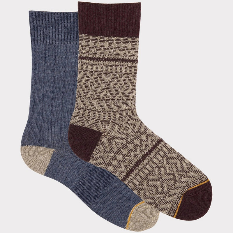 Signature Gold by GOLDTOE Men's Fair Isle Reverse Knit Crew Camp Socks 2pk - Cabernet/Peacoat 6-12.5