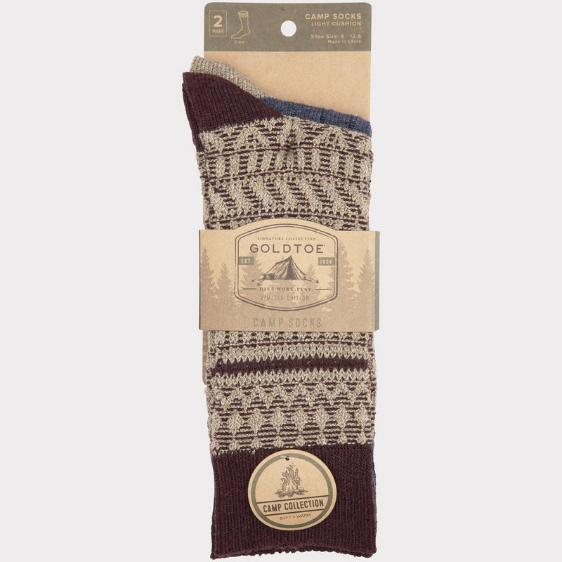 Signature Gold by GOLDTOE Men's Fair Isle Reverse Knit Crew Camp Socks 2pk - Cabernet/Peacoat 6-12.5