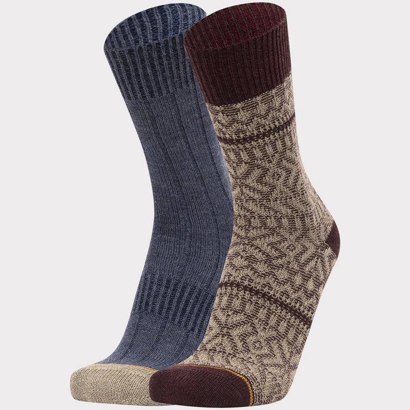 Signature Gold by GOLDTOE Men's Fair Isle Reverse Knit Crew Camp Socks 2pk - Cabernet/Peacoat 6-12.5