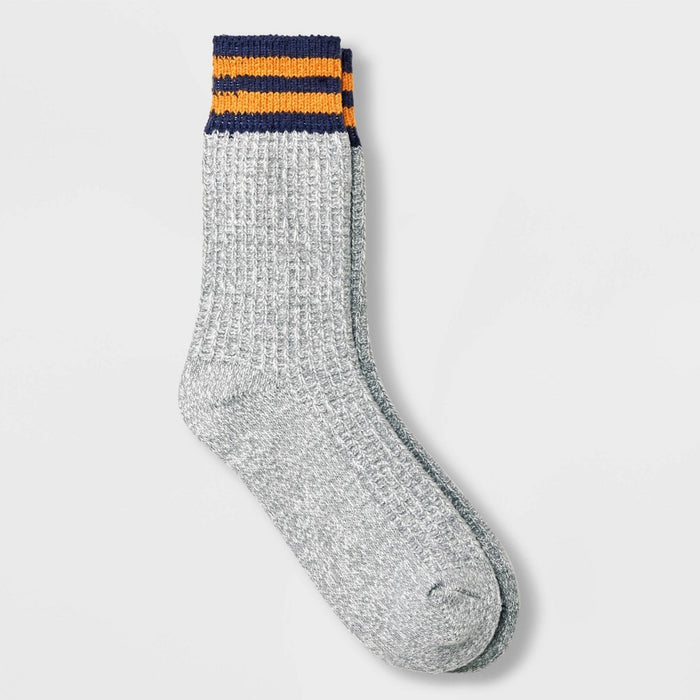 Women's Waffle Knit Varsity Striped Super Soft Crew Boot Socks - Universal Thread Light Gray 4-10