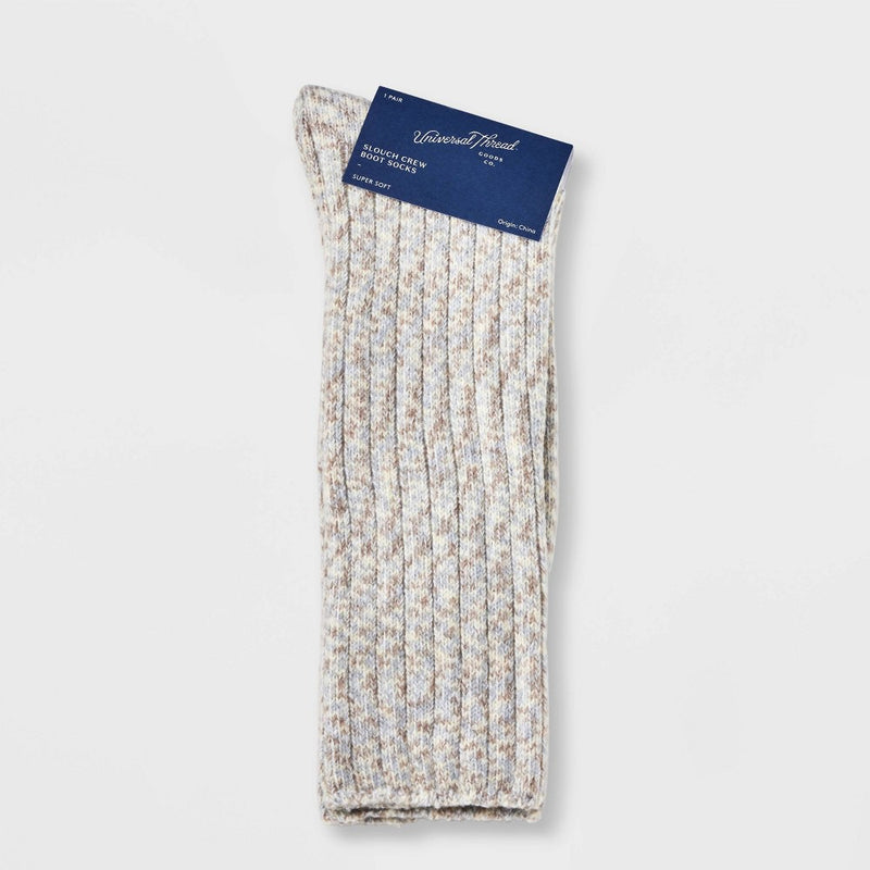 Women's Ribbed Super Soft Slouch Crew Boot Socks - Universal Thread Oatmeal Heather 4-10