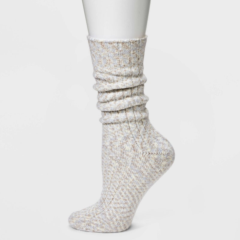 Women's Ribbed Super Soft Slouch Crew Boot Socks - Universal Thread Oatmeal Heather 4-10