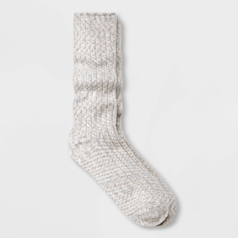 Women's Ribbed Super Soft Slouch Crew Boot Socks - Universal Thread Oatmeal Heather 4-10
