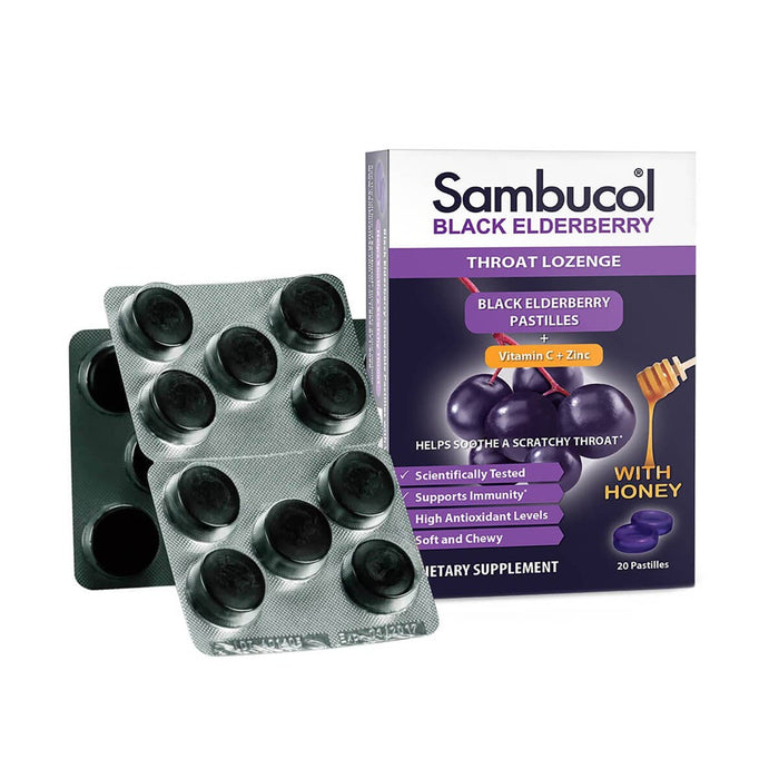 Sambucol Black Elderberry Throat Lozenges with Vitamin C, Zinc and Honey - 20ct