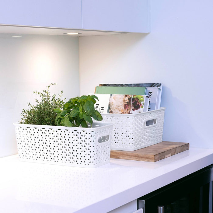 Y-Weave Half Medium Decorative Storage Basket White - Brightroom