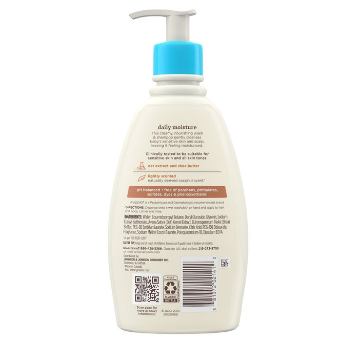 Aveeno Baby Daily Moisturizing 2-in-1 Wash & Shampoo with Shea Butter & Oat Extract - Coconut Scent - 12 fl oz