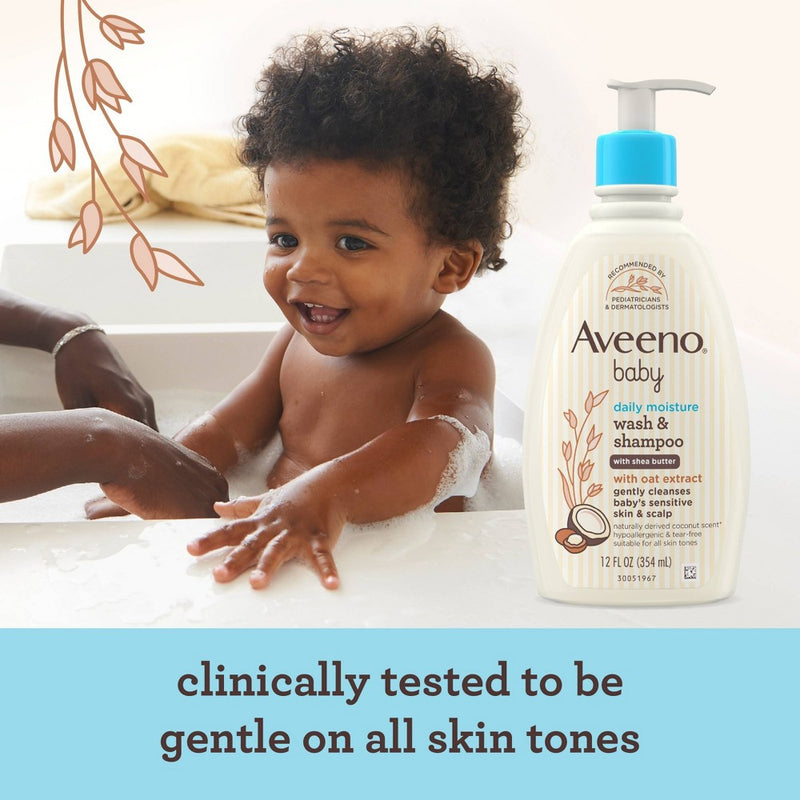 Aveeno Baby Daily Moisturizing 2-in-1 Wash & Shampoo with Shea Butter & Oat Extract - Coconut Scent - 12 fl oz