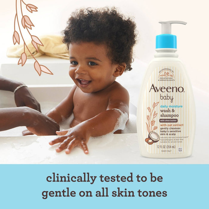 Aveeno Baby Daily Moisturizing 2-in-1 Wash & Shampoo with Shea Butter & Oat Extract - Coconut Scent - 12 fl oz