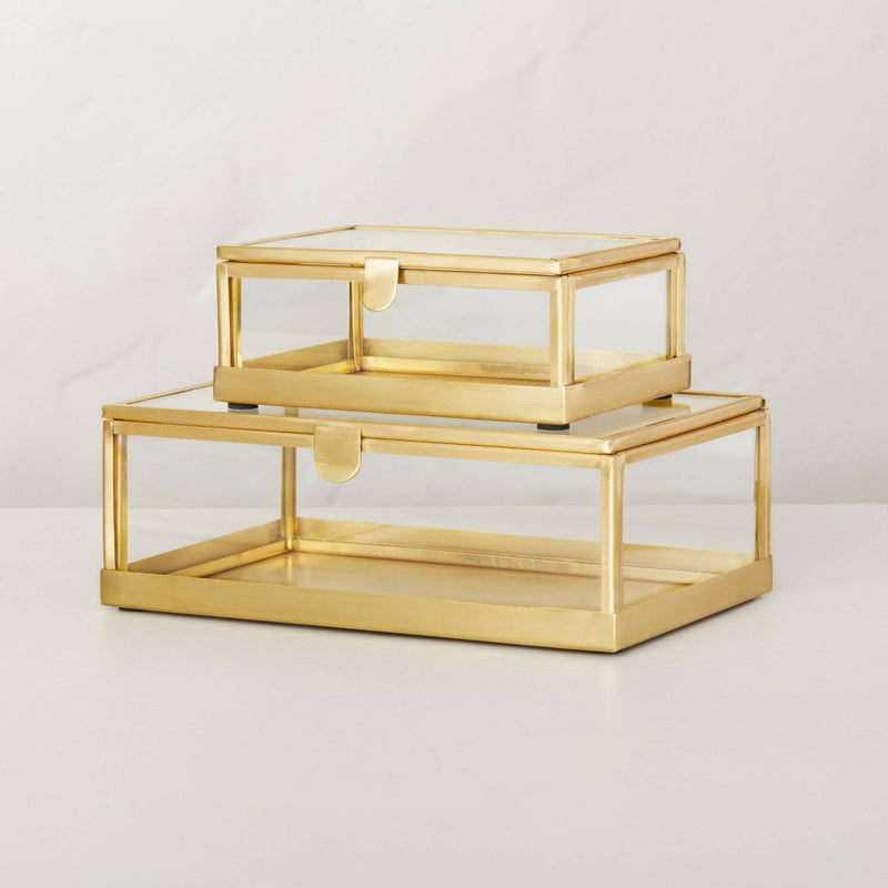 3"x4" Metal & Glass Trinket Box Brass Finish - Hearth & Hand with Magnolia