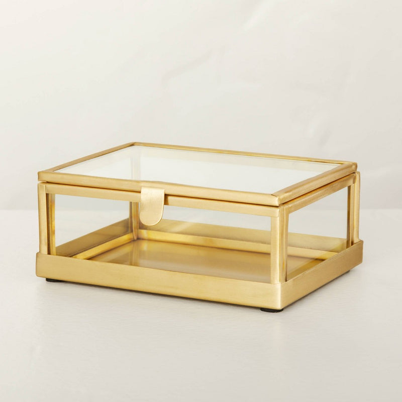 3"x4" Metal & Glass Trinket Box Brass Finish - Hearth & Hand with Magnolia