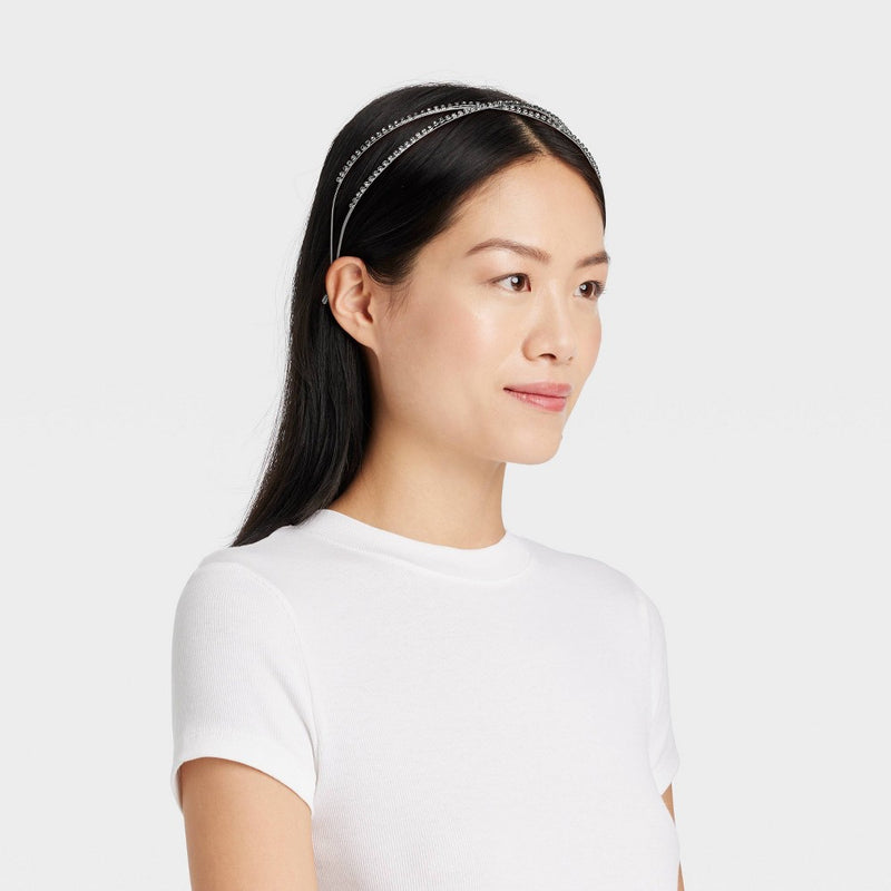 Rhinestone Wire Twist Headband - A New Day Silver