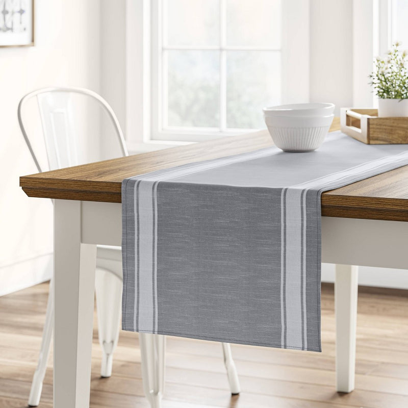 108" x 14" Cotton Striped Bistro Table Runner Gray - Threshold