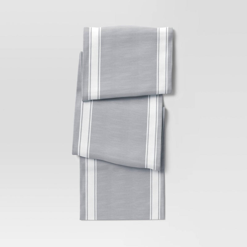 108" x 14" Cotton Striped Bistro Table Runner Gray - Threshold