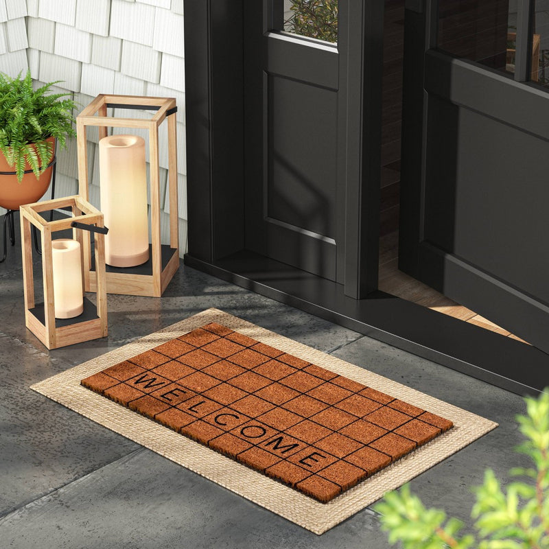 1'4"x2'4" Welcome Grid Rectangular Outdoor Door Mat Black - Room Essentials (LOCAL PICKUP ONLY)