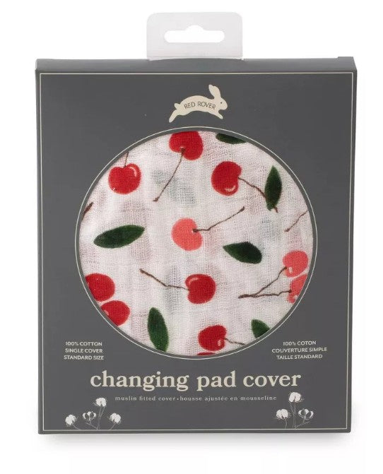 Red Rovr Cotton Muslin Changing Pad Cover - Cherries