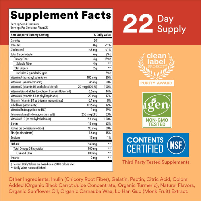 SmartyPants Kids Multi + Fiber & Omega 3 Fish Oil Gummy Vitamins with D3, C & B12 - 90 ct