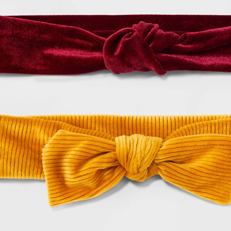Baby Girls' 2pk Velvet Soft Headband Set - Cat & Jack Mustard Yellow/Burgundy Newborn
