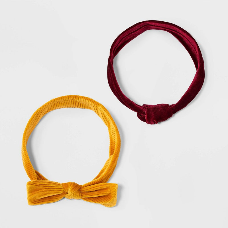 Baby Girls' 2pk Velvet Soft Headband Set - Cat & Jack Mustard Yellow/Burgundy Newborn