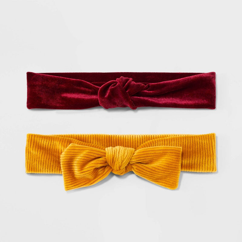Baby Girls' 2pk Velvet Soft Headband Set - Cat & Jack Mustard Yellow/Burgundy Newborn