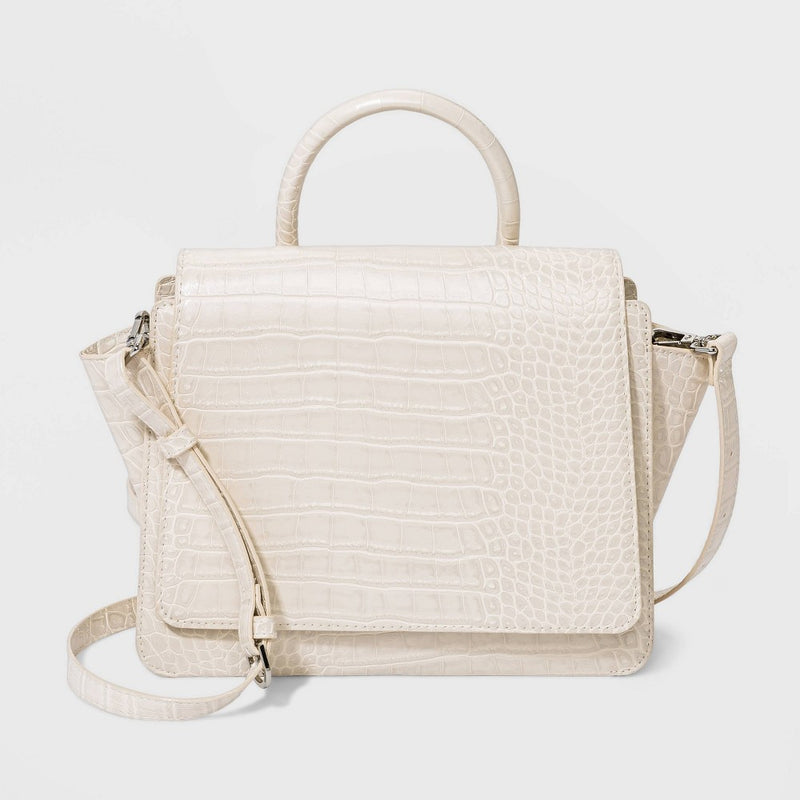 Alligator Print Top Handle Satchel Handbag - A New Day Cream