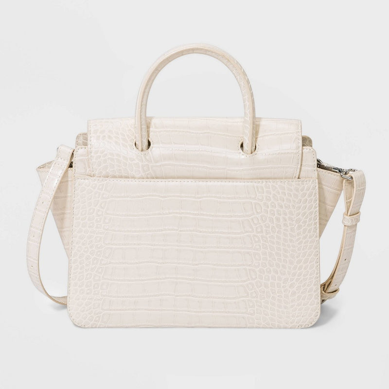 Alligator Print Top Handle Satchel Handbag - A New Day Cream