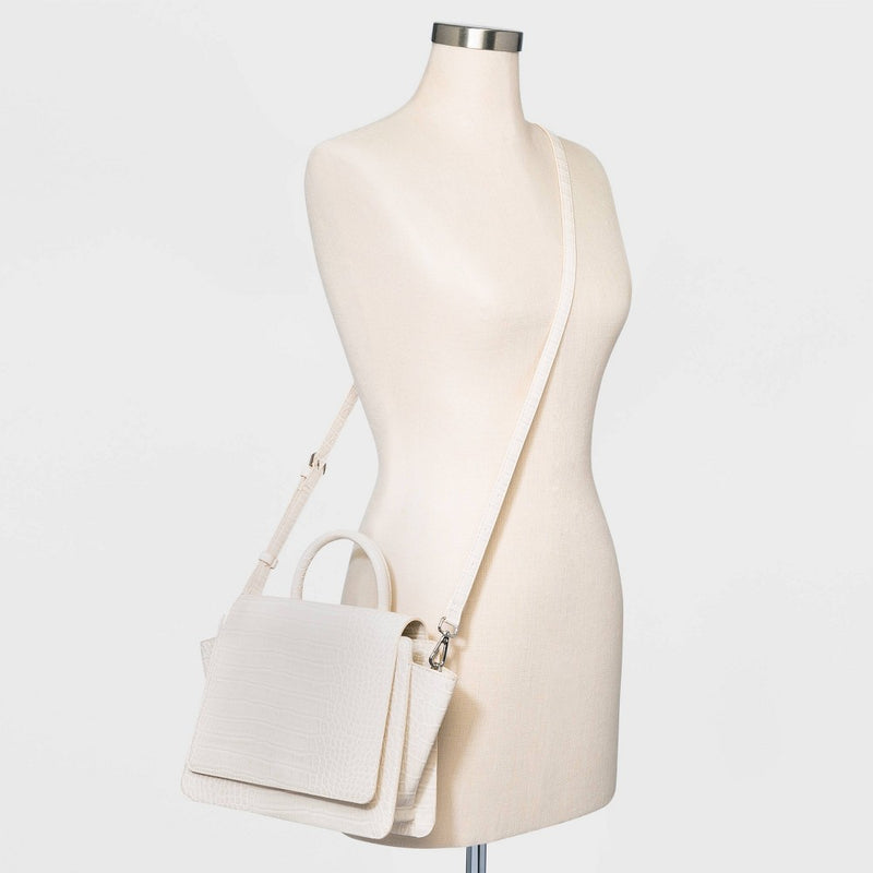 Alligator Print Top Handle Satchel Handbag - A New Day Cream