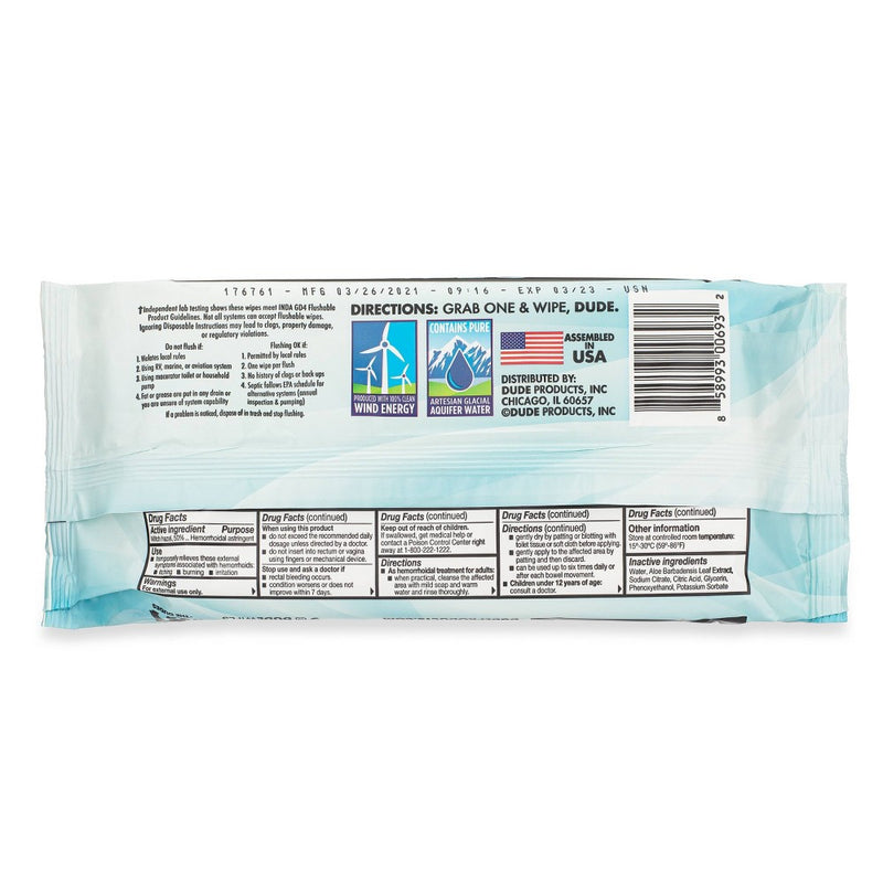 Dude Wipes Fragrance Free Medicated Flushable Wipes - 48ct