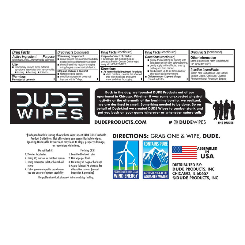 Dude Wipes Fragrance Free Medicated Flushable Wipes - 48ct
