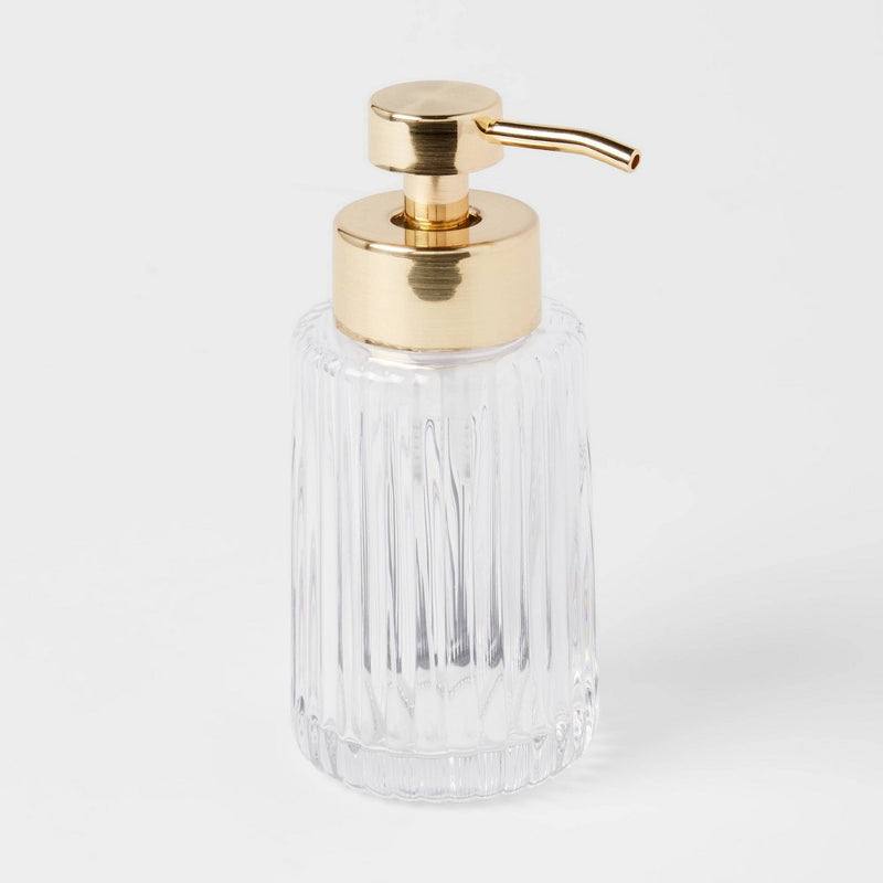 Ribbed Foaming Glass Soap Pump Clear - Threshold