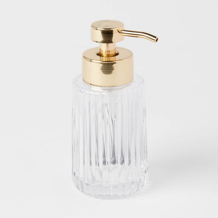 Ribbed Foaming Glass Soap Pump Clear - Threshold